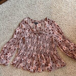 American Eagle Outfitters Floral Smocked Blouse - Pink and Cream